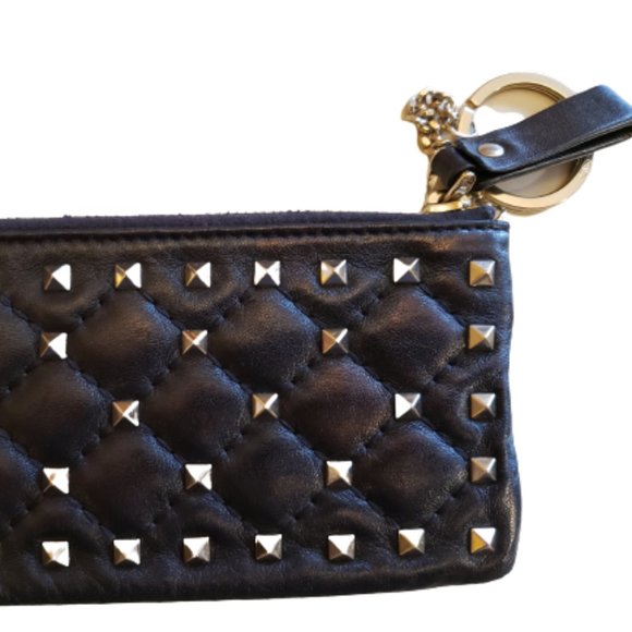 Valentino Garavani Quilted Gunmetal Rockstud Zipper Coin Purse And Cardholder - Picture 5 of 8